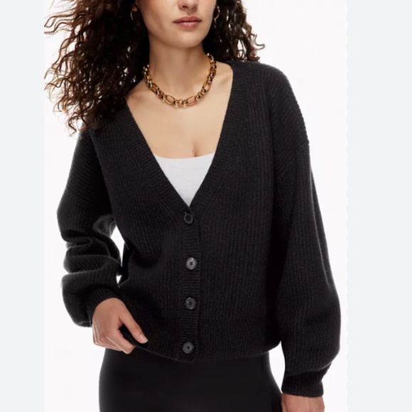ARITZIA THE GROUP BABATON WOMEN CROP BLACK LONG SLEEVE SWEATER WOOL BLEND MEDIUM - Picture 1 of 6